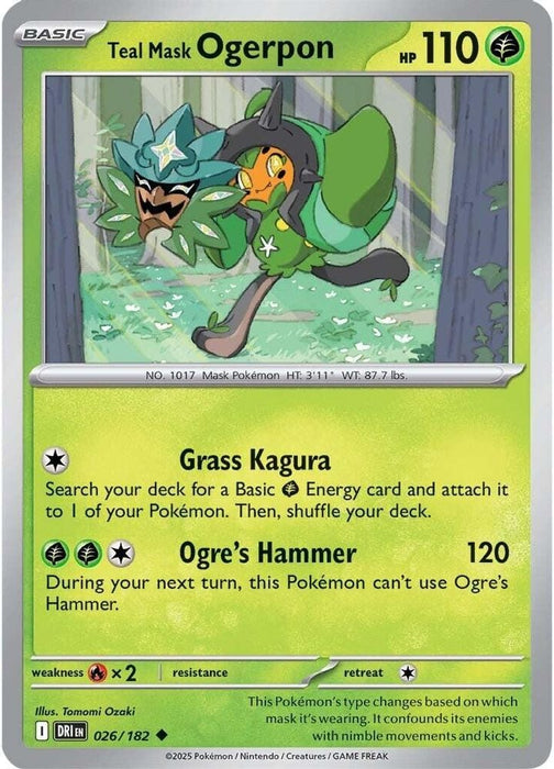 Teal Mask Ogerpon (#026/182) (SV10: Destined Rivals) Near Mint Reverse Holofoil
