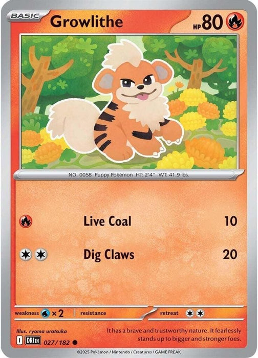 Growlithe (#027/182) (SV10: Destined Rivals) Near Mint Reverse Holofoil