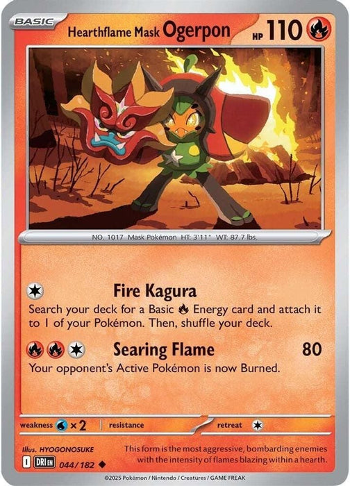 Hearthflame Mask Ogerpon (#044/182) (SV10: Destined Rivals) Near Mint Reverse Holofoil