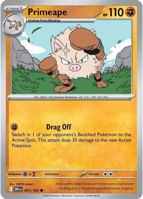 Primeape (#091/182) (SV10: Destined Rivals) Near Mint Reverse Holofoil
