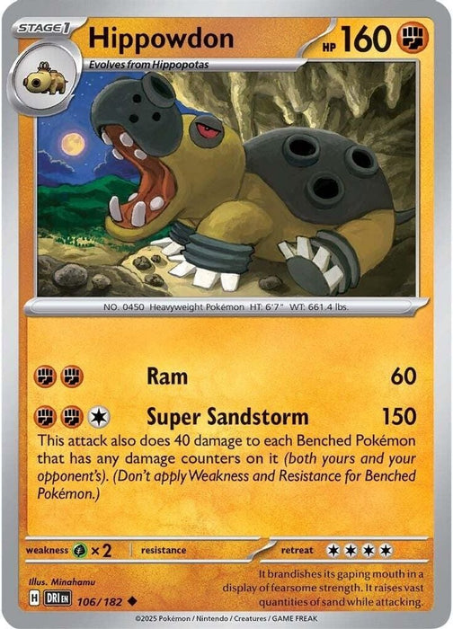 Hippowdon (#106/182) (SV10: Destined Rivals) Near Mint Reverse Holofoil