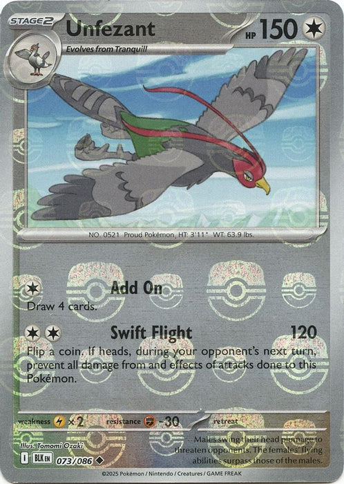 Unfezant (Master Ball Pattern) (#073/086) (SV: Black Bolt) Near Mint Holofoil