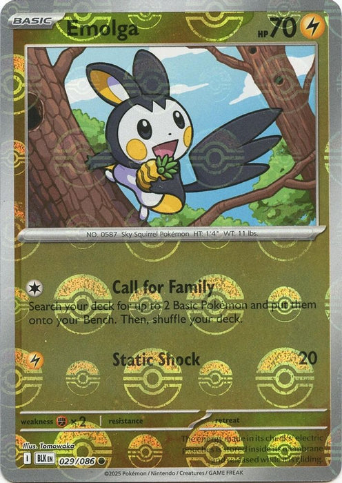Emolga (Poke Ball Pattern) (#029/086) (SV: Black Bolt) Near Mint Holofoil