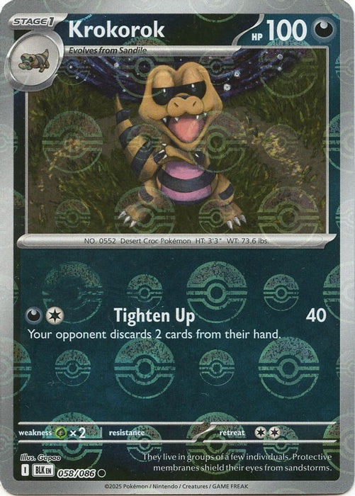 Krokorok (Poke Ball Pattern) (#058/086) (SV: Black Bolt) Near Mint Holofoil