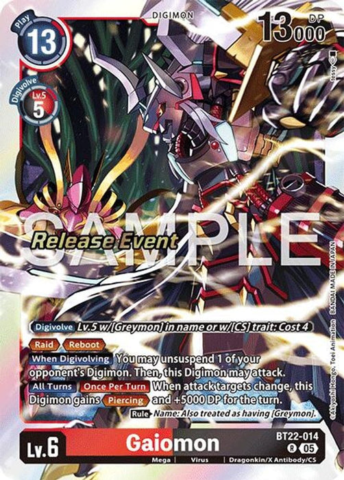Gaiomon (#BT22-014 R) (Cyber Eden Release Event Cards) Near Mint Foil