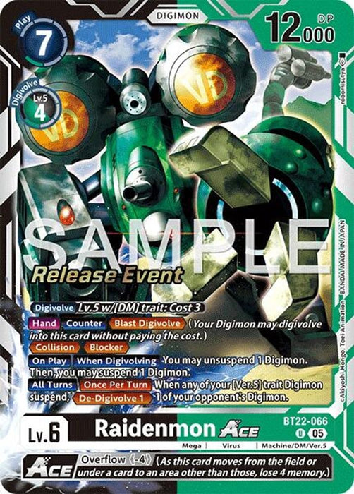 Raidenmon ACE (#BT22-066 U) (Cyber Eden Release Event Cards) Near Mint Foil