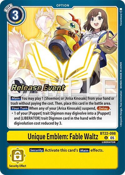 Unique Emblem Fable Waltz (#BT22-098 U) (Cyber Eden Release Event Cards)