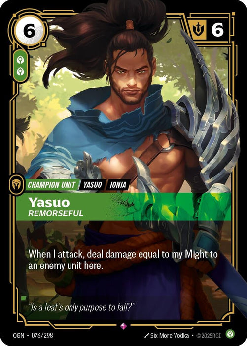 Image for Yasuo - Remorseful (076/298) [Origins] - Riftbound: League of Legends Trading Card Game