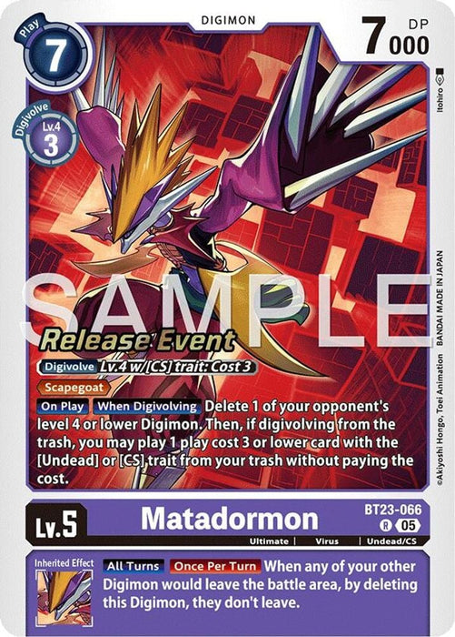 Matadormon (#BT23-066 R) (Hackers' Slumber Release Event Cards) Near Mint Foil