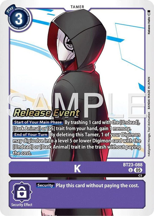 K (#BT23-088 U) (Hackers' Slumber Release Event Cards) Near Mint Foil