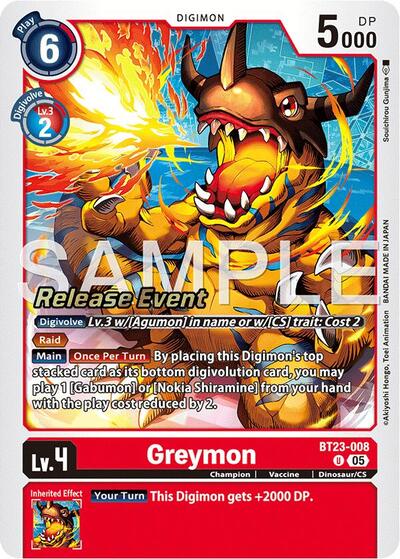 Greymon (#BT23-008 U) (Hackers' Slumber Release Event Cards)