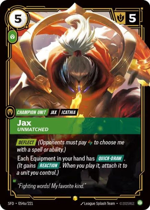 Jax - Unmatched (Alternate Art) (#054a/221) (Spiritforged) Near Mint Foil