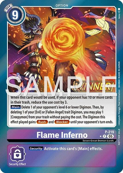 Flame Inferno (Official Store Tournament 2026 Vol. 1 Winner) (#P-219 P) (Digimon Promotion Cards) Near Mint Foil