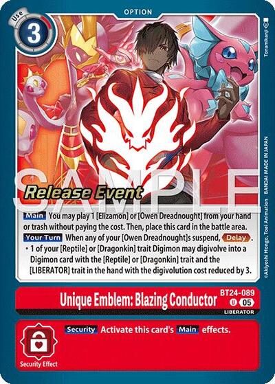 Unique Emblem Blazing Conductor (#BT24-089 U) (Time Stranger Release Event Cards)