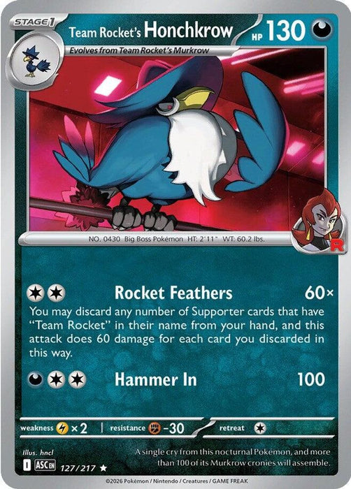 Team Rockets Honchkrow (#127/217) (ME: Ascended Heroes) Near Mint Holofoil
