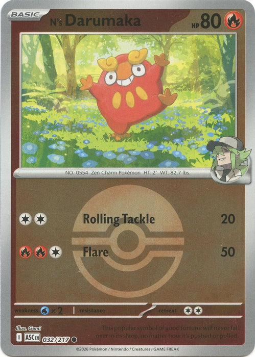 Ns Darumaka Poke Ball (#032/217) (ME: Ascended Heroes) Near Mint Reverse Holofoil