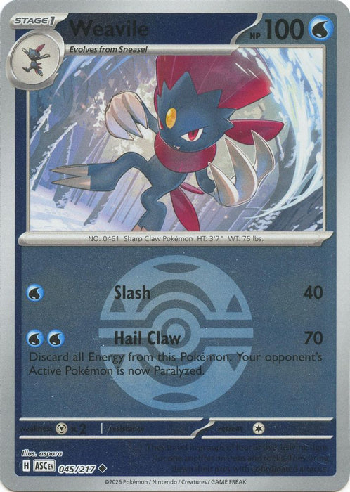 Weavile 045 217 Dusk Ball (#045/217) (ME: Ascended Heroes) Near Mint Reverse Holofoil