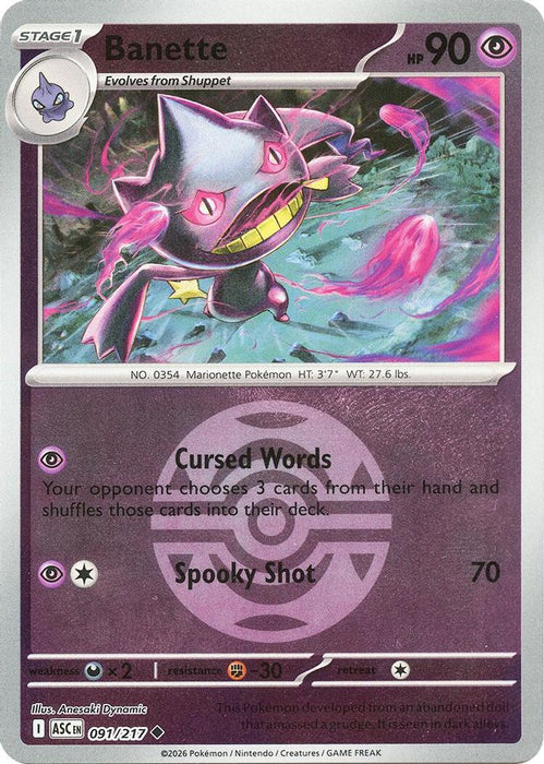 Banette 091 217 Dusk Ball (#091/217) (ME: Ascended Heroes) Near Mint Reverse Holofoil