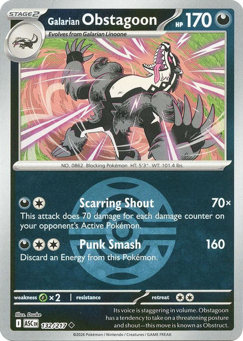 Galarian Obstagoon 132 217 Dusk Ball (#132/217) (ME: Ascended Heroes) Near Mint Reverse Holofoil