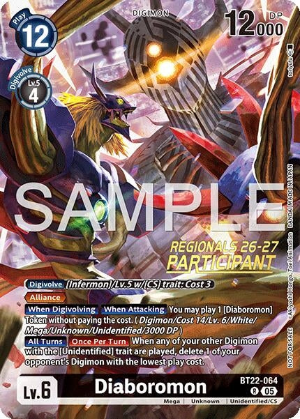 Image for Diaboromon (Regionals 26-27 Season 1 Participant) (BT22-064 R) [Cyber Eden] - Digimon Card Game