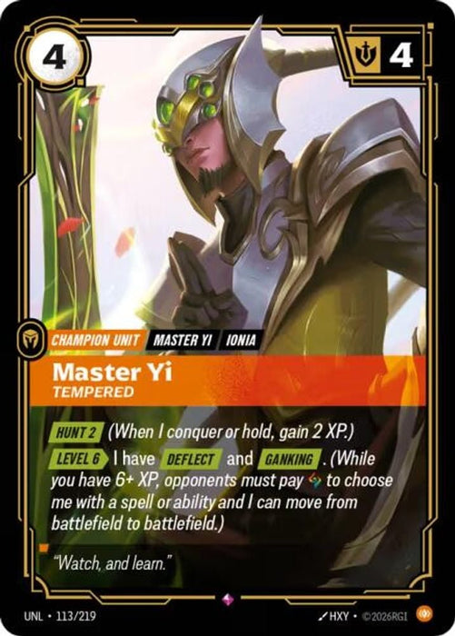 Master Yi - Tempered (#113/219) (Unleashed) Near Mint Foil