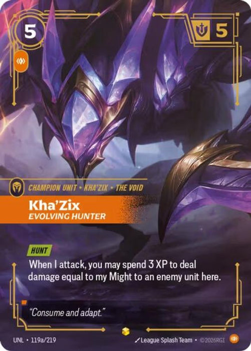 Kha'Zix - Evolving Hunter (Alternate Art) (#119a/219) (Unleashed) Near Mint Foil