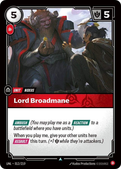 Image for Lord Broadmane (012/219) [Unleashed] - Riftbound: League of Legends Trading Card Game