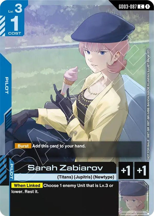 Sarah Zabiarov (Store Tournament Participant Pack 04) (#GD03-087) (Gundam Promotional Cards) Near Mint Holofoil