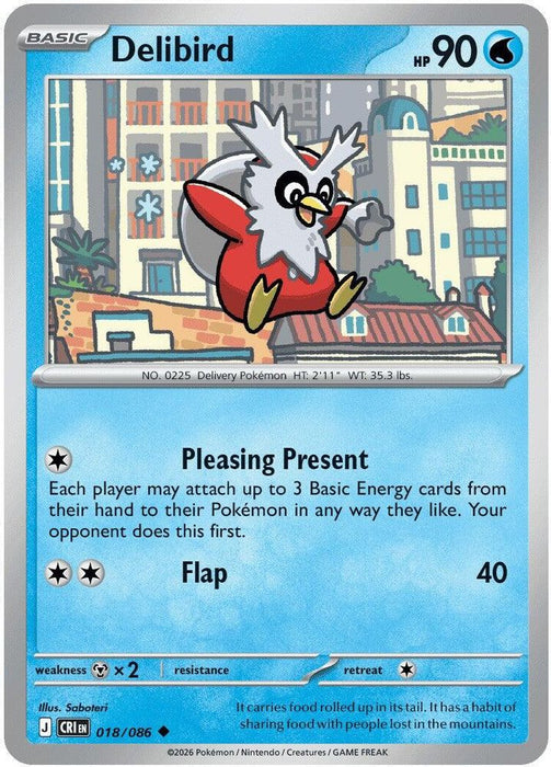 Delibird (#018/086) (ME04: Chaos Rising) Near Mint Reverse Holofoil