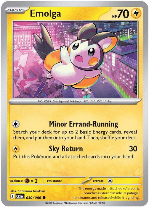 Emolga (#030/086) (ME04: Chaos Rising) Near Mint Reverse Holofoil