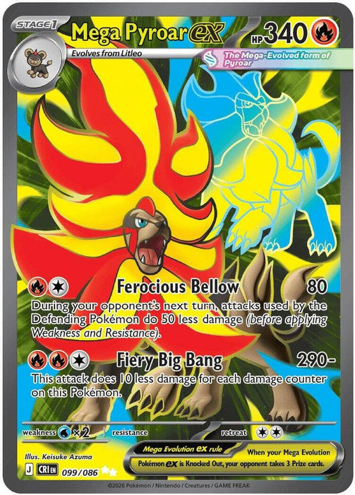 Mega Pyroar ex 099 086 (#099/086) (ME04: Chaos Rising) Near Mint Holofoil