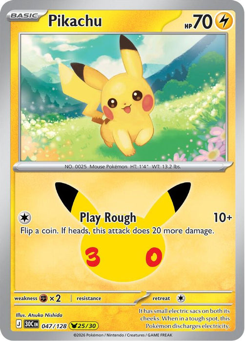 Pikachu - 047/128 (#047/128) (ME: 30th Celebration) Near Mint Holofoil
