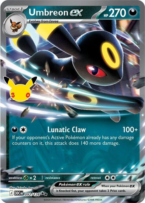 Umbreon ex (#092/128) (ME: 30th Celebration) Near Mint Holofoil