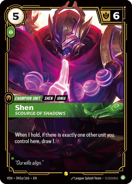 Shen, Scourge of Shadows (Alternate Art) (#042a/166) (Vendetta) Near Mint Foil