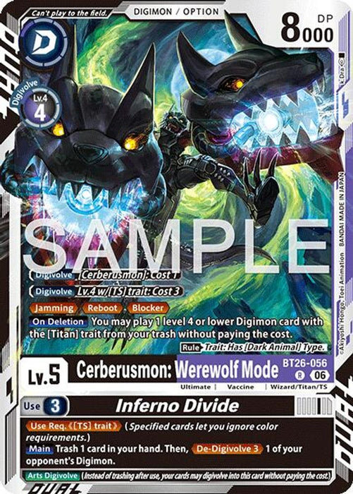 Cerberusmon Werewolf Mode Inferno Divide (#BT26-056 R) (Timeless Bonds) Near Mint Foil