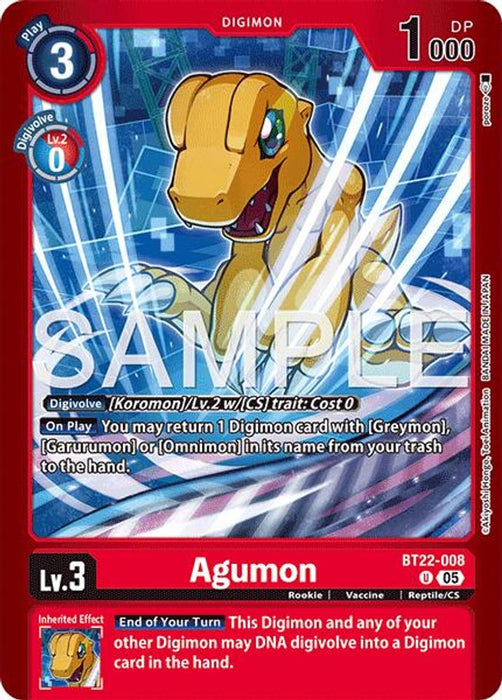 Agumon (#BT22-008 U) (Limited Card Pack -Final Crest-) Near Mint Foil