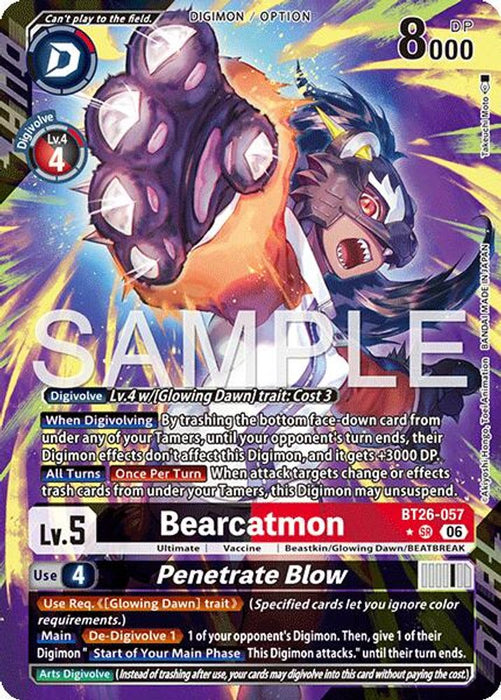 Bearcatmon Penetrate Blow Alternate Art (#BT26-057 SR) (Timeless Bonds) Near Mint Foil