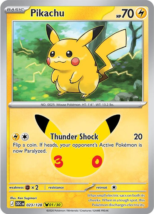 Pikachu 023 128 (#023/128) (ME: 30th Celebration) Near Mint Holofoil