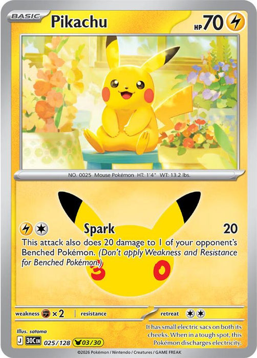 Pikachu 025 128 (#025/128) (ME: 30th Celebration) Near Mint Holofoil
