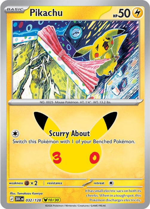 Pikachu 032 128 (#032/128) (ME: 30th Celebration) Near Mint Holofoil