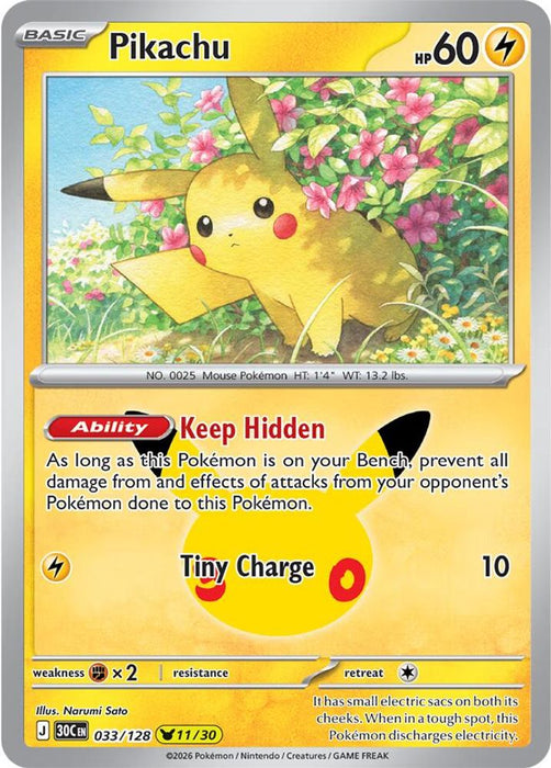 Pikachu 033 128 (#033/128) (ME: 30th Celebration) Near Mint Holofoil