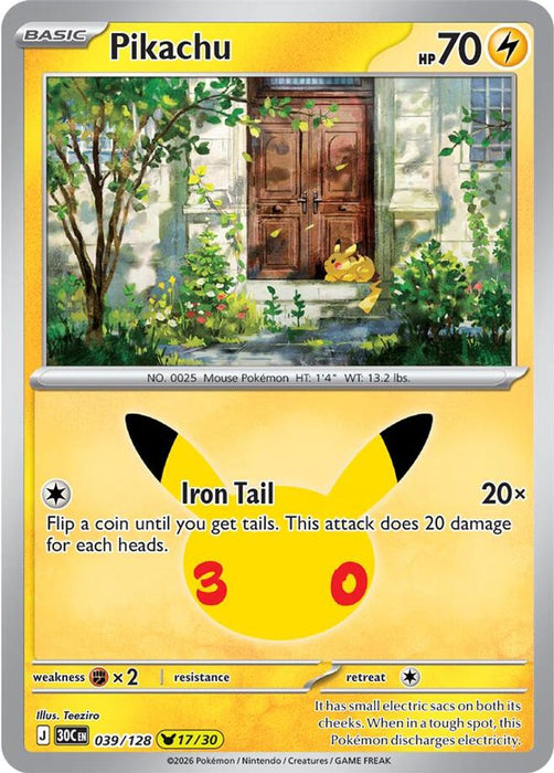 Pikachu 039 128 (#039/128) (ME: 30th Celebration) Near Mint Holofoil