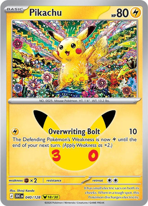 Pikachu 040 128 (#040/128) (ME: 30th Celebration) Near Mint Holofoil