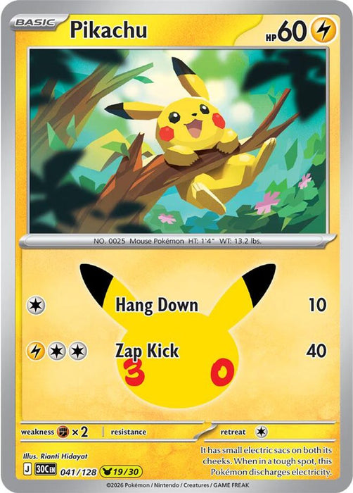 Pikachu 041 128 (#041/128) (ME: 30th Celebration) Near Mint Holofoil