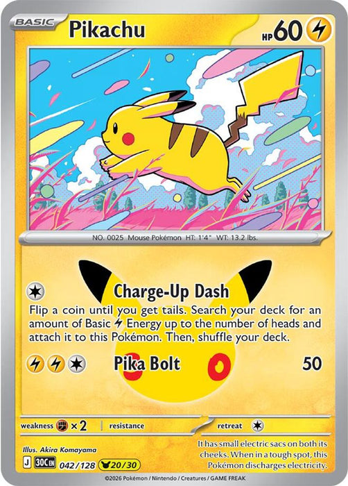 Pikachu 042 128 (#042/128) (ME: 30th Celebration) Near Mint Holofoil