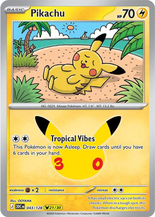 Pikachu 043 128 (#043/128) (ME: 30th Celebration) Near Mint Holofoil