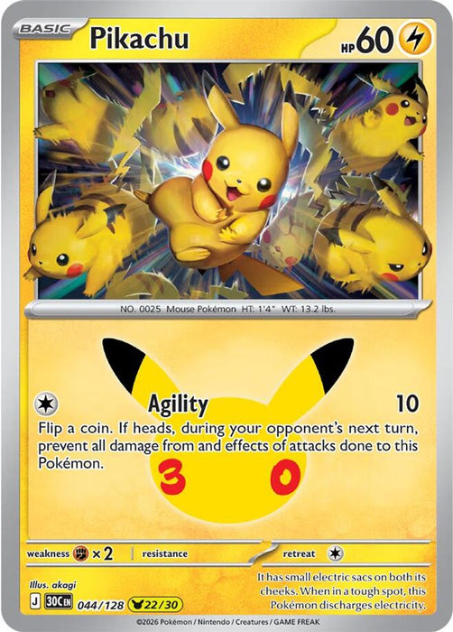 Pikachu 044 128 (#044/128) (ME: 30th Celebration) Near Mint Holofoil