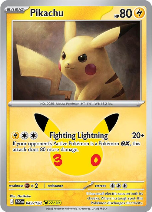 Pikachu 049 128 (#049/128) (ME: 30th Celebration) Near Mint Holofoil