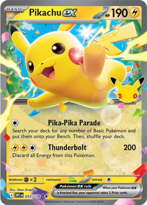 Pikachu ex - 053/128 (#053/128) (ME: 30th Celebration) Near Mint Holofoil