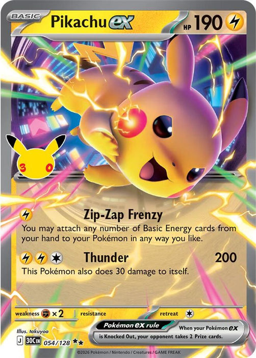 Pikachu ex - 054/128 (#054/128) (ME: 30th Celebration) Near Mint Holofoil